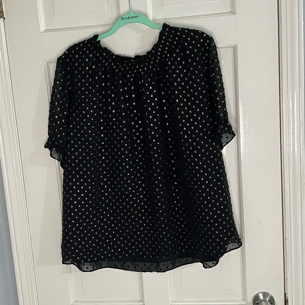 J. Crew Black and Gold Polka Dot Blouse